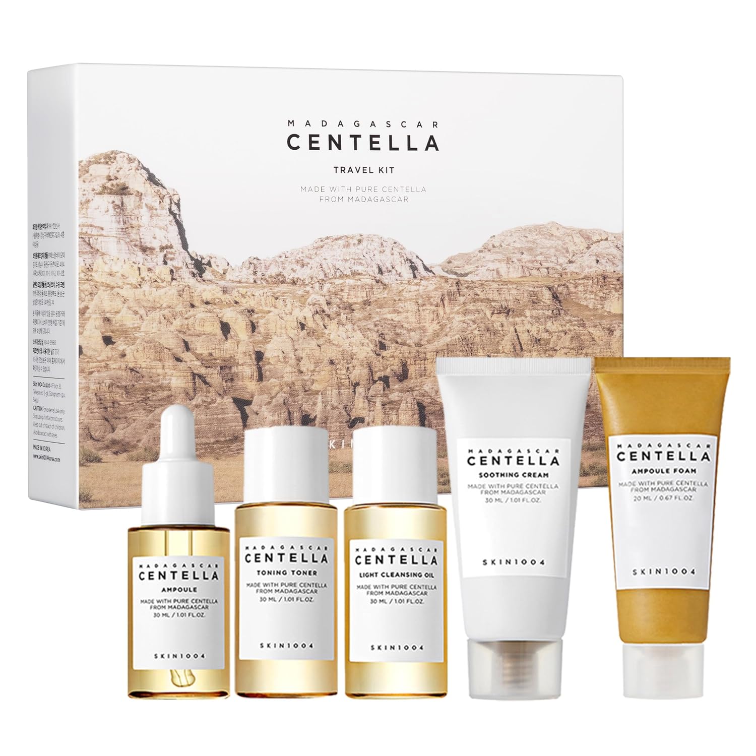 Centella Travel Kit, Korean Skin Care Set with Toner, Moisturiser, Serum, Cleansing
